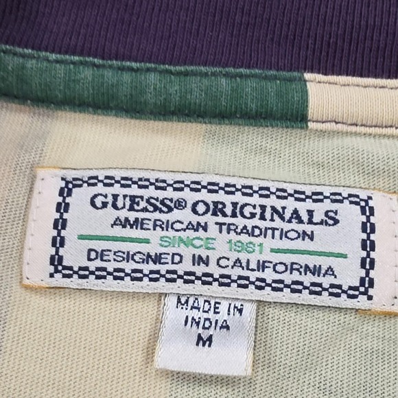 Guess Originals Striped T Shirt Men's Medium Green Cream Purple Logo Casual 90s - Picture 4 of 10
